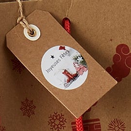 Etiquettes cadeaux de Noël et plumes