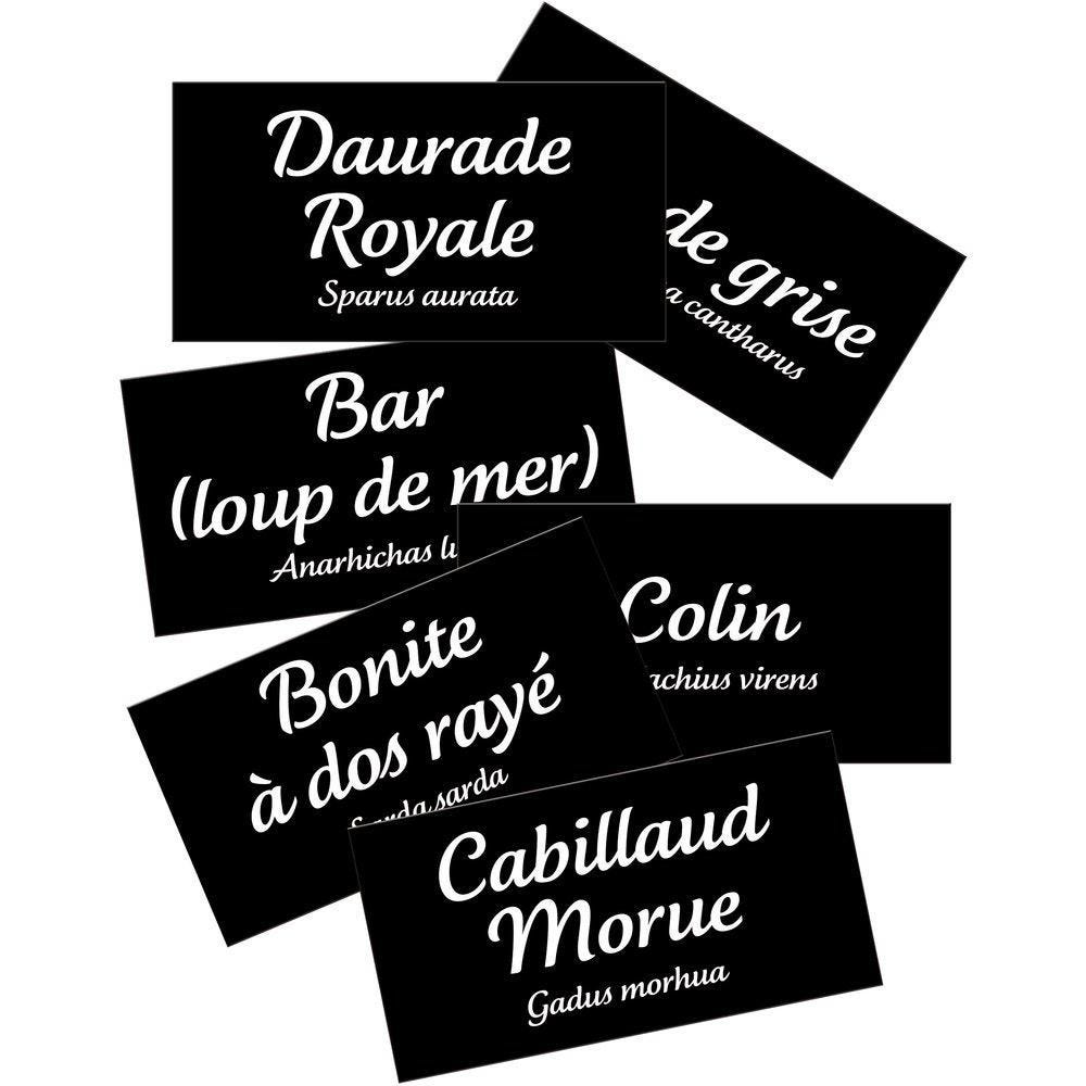 Bandeaux à texte noirs 15x5x21.5cm - 224 libellés poisson Bandeaux à texte noirs 15x5x21.5cm - 224 libellés poisson