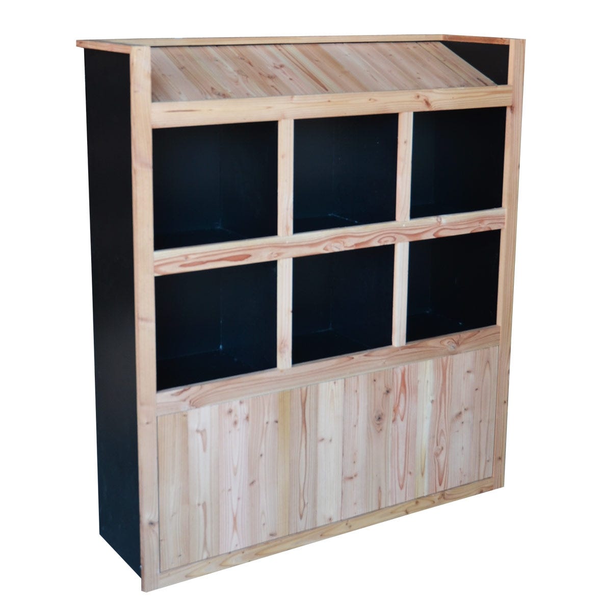 Armoire vin basse noire 6 casiers + habillage bois massif clair 120x37x142cm Armoire vin basse noire 6 casiers + habillage bois massif clair 120x37x142cm