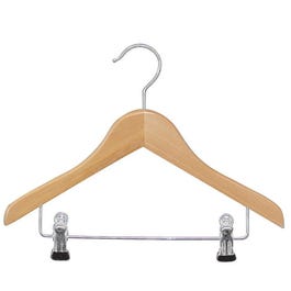 Cintre enfant bois naturel à pinces L32cm - par 6 Cintre enfant bois naturel à pinces L32cm - par 6