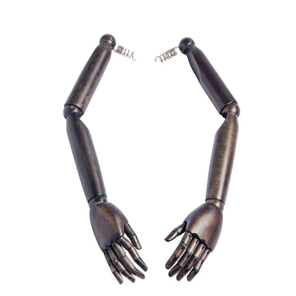 Bras articulés homme bois brun pour mannequin et buste vintage - la paire Bras articulés homme bois brun pour mannequin et buste vintage - la paire
