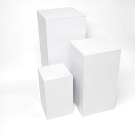 Podium colonne blanc 45x45x100cm + 40x40x75cm + 30x30x50cm - set de 3 Podium colonne blanc 45x45x100cm + 40x40x75cm + 30x30x50cm - set de 3