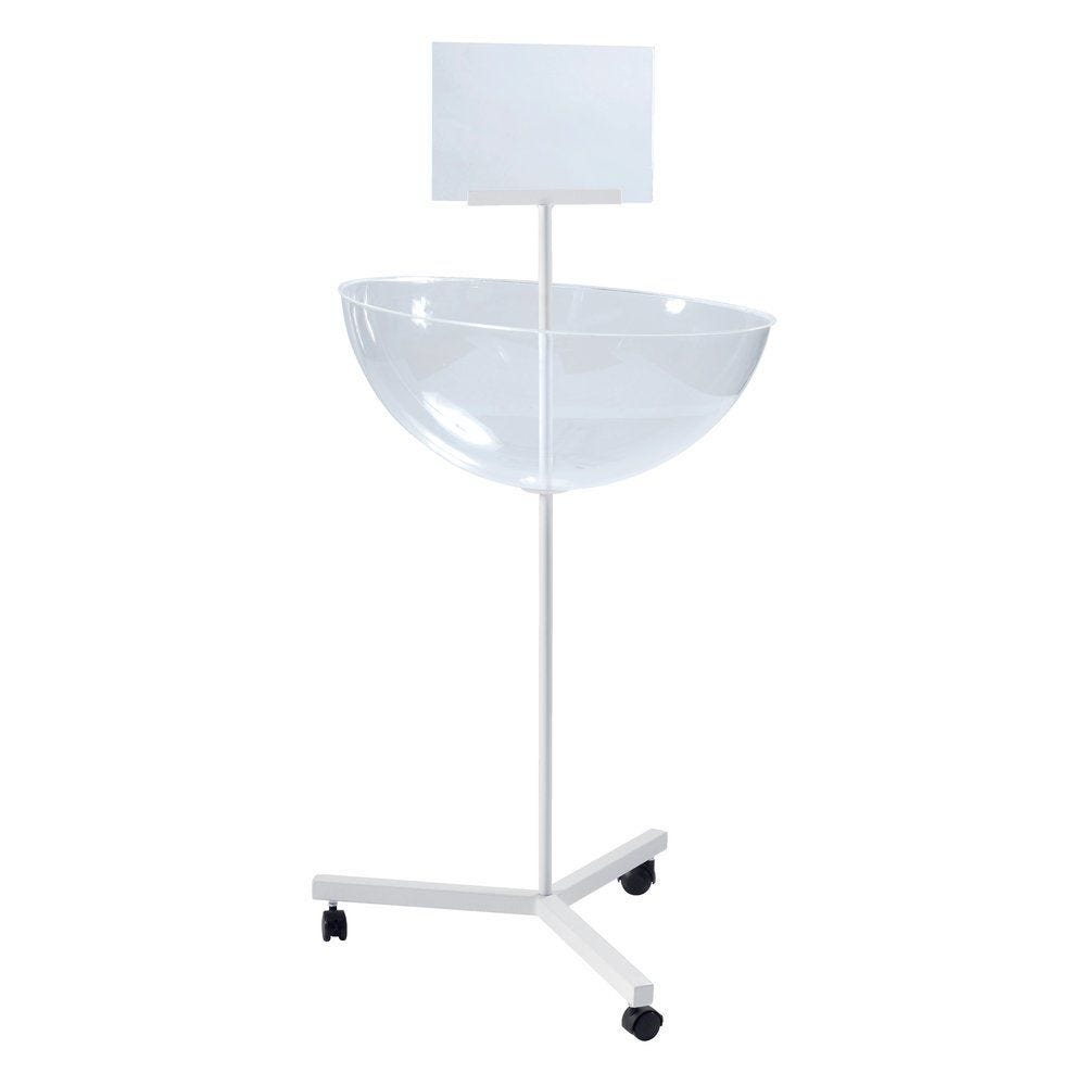 Bac de présentation transparent Ø60cm avec porte-affiche A4 Bac de présentation transparent Ø60cm avec porte-affiche A4