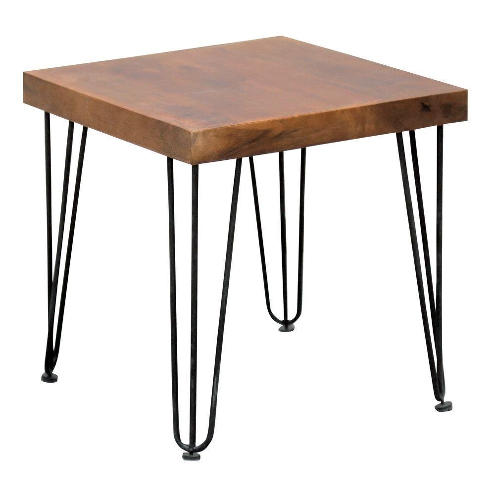 Table vintage bois pied métal triangle L50 x P50 x H50cm Table vintage bois pied métal triangle L50 x P50 x H50cm