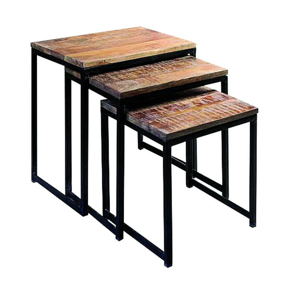 Set 3 tables basses Amsterdam bois et pied métal 50x35x50. 44x35x44. 38x35x38