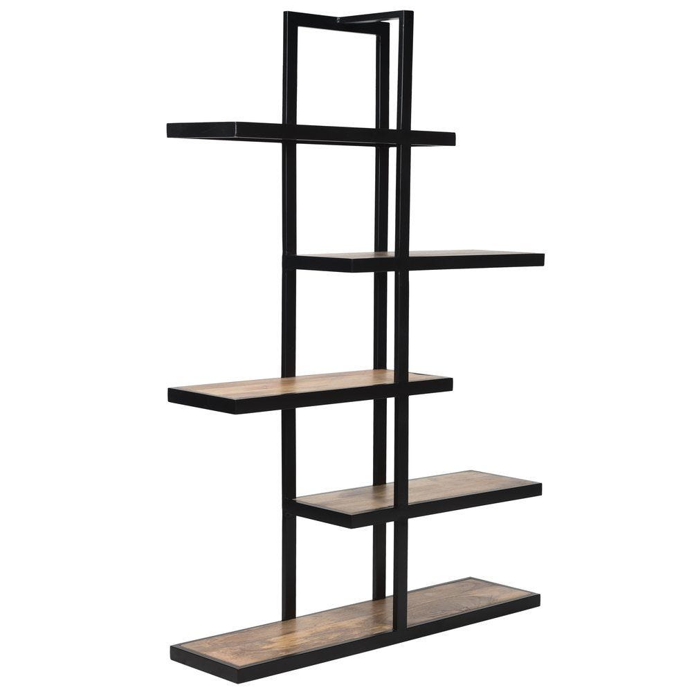 Etagere scandinave noire 4 niveaux, struct. métal, plateaux en bois,  80x30x118 c - RETIF