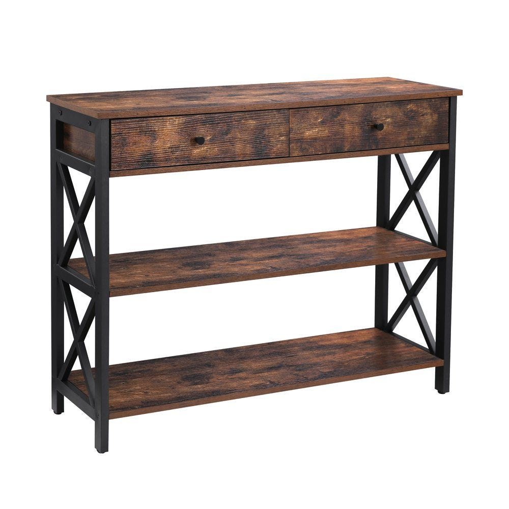 Commode métal et bois 2 tiroirsL100 x P33 x H80 cm Commode métal et bois 2 tiroirsL100 x P33 x H80 cm