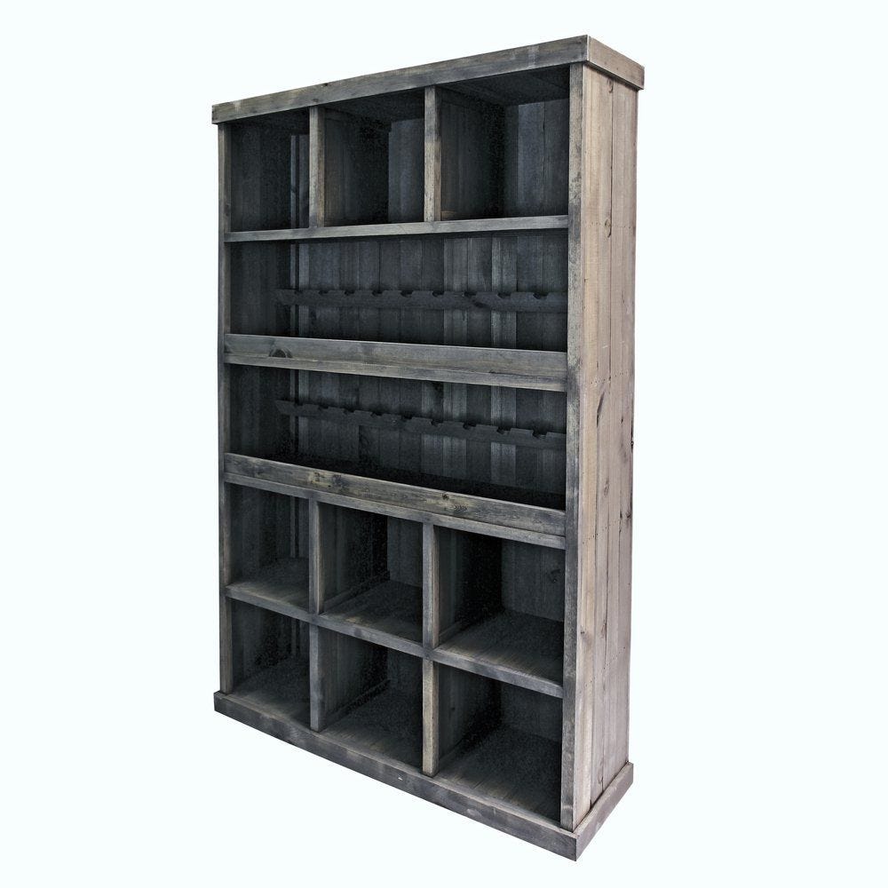 Etagère présentation bouteilles L117 x P38 x H200 cm 9cases 2étagères gris clair Etagère présentation bouteilles L117 x P38 x H200 cm 9cases 2étagères gris clair