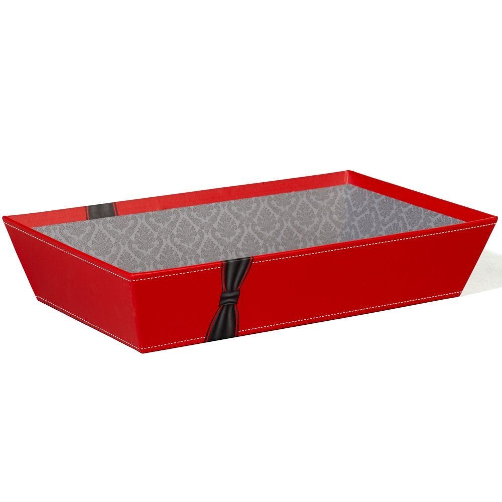 Corbeille carton rectangle rouge/neud noir 36x27x7cm - par 24 Corbeille carton rectangle rouge/neud noir 36x27x7cm - par 24