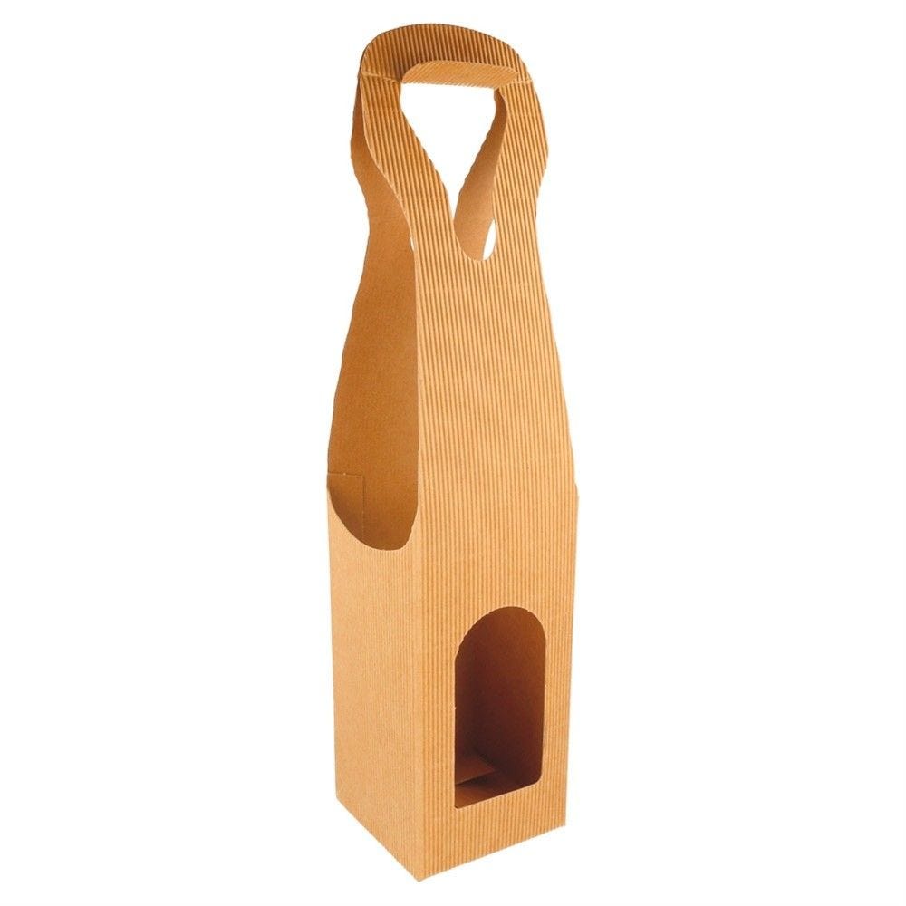 Boite 1 bouteille à poignée kraft ondulé naturel 9x9x41cm - par 100 Boite 1 bouteille à poignée kraft ondulé naturel 9x9x41cm - par 100