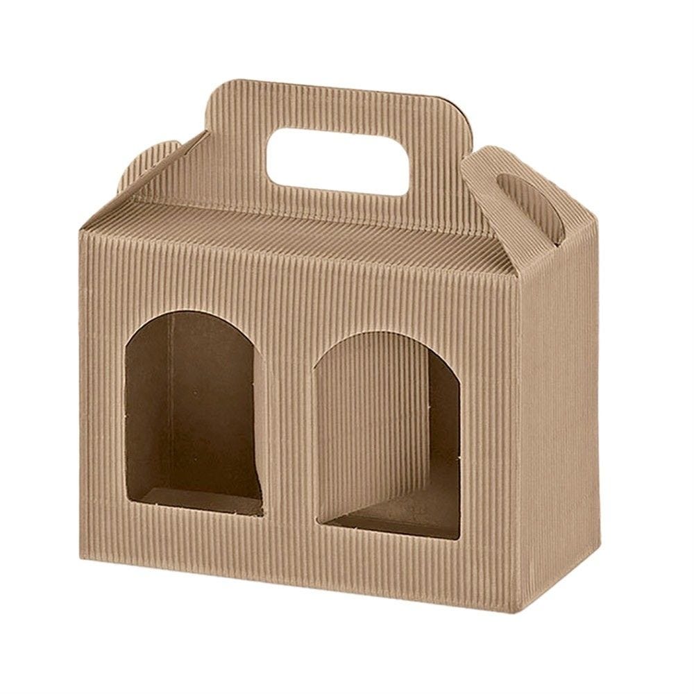 Boite 2 pots à poignée kraft ondulé naturel 17x8x12cm - par 100 Boite 2 pots à poignée kraft ondulé naturel 17x8x12cm - par 100