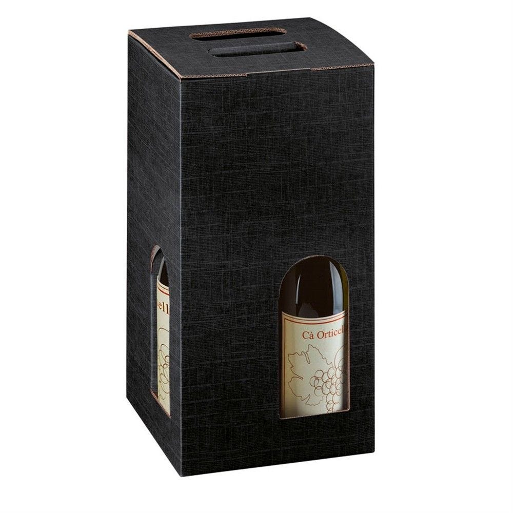 Boite 4 bouteilles à poignée carton noir 18x18x34cm - par 20 Boite 4 bouteilles à poignée carton noir 18x18x34cm - par 20