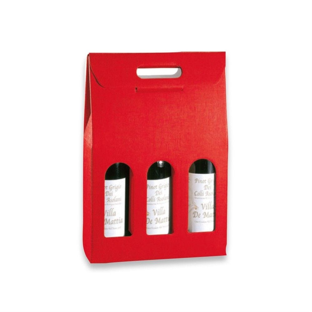 Boite 3 bouteilles à poignée carton rouge 27x9x38,5cm - par 30 Boite 3 bouteilles à poignée carton rouge 27x9x38,5cm - par 30