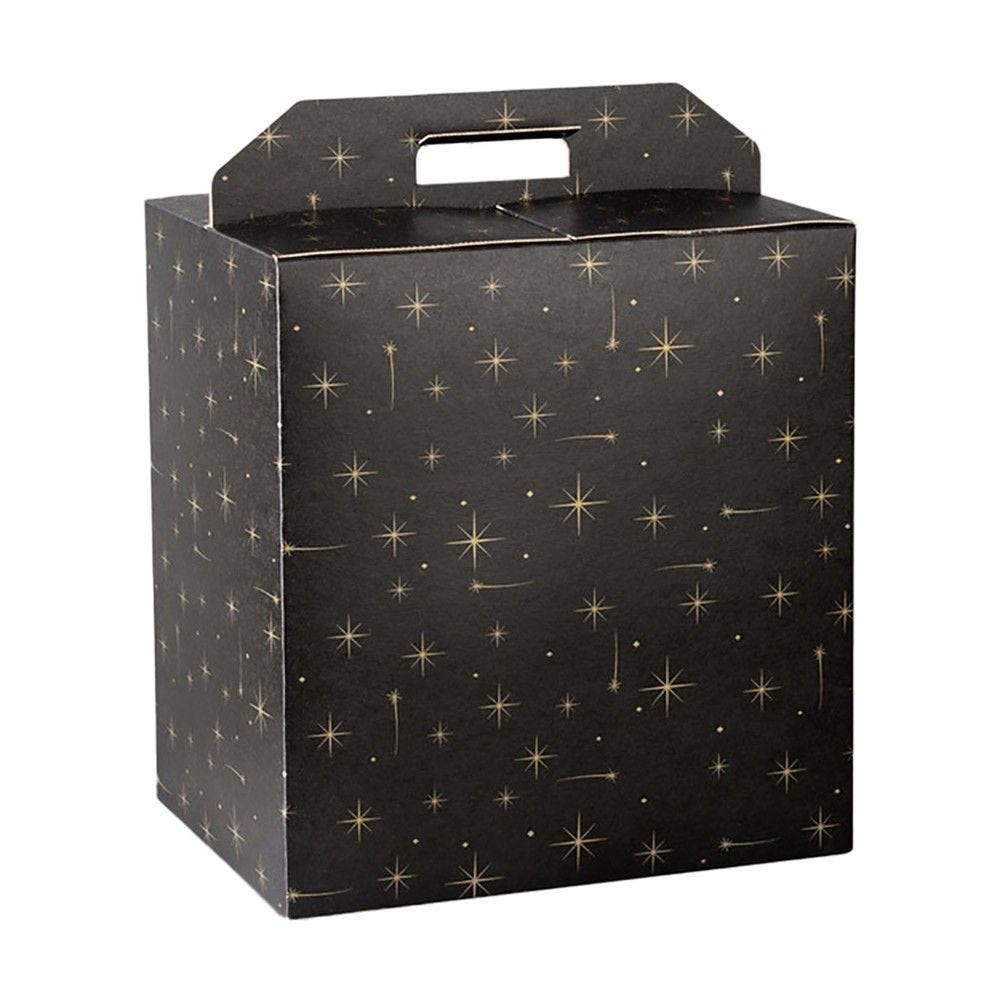 Boite 4 bouteilles à poignée carton noir motif constellation 28x20x35cm par 50 Boite 4 bouteilles à poignée carton noir motif constellation 28x20x35cm par 50