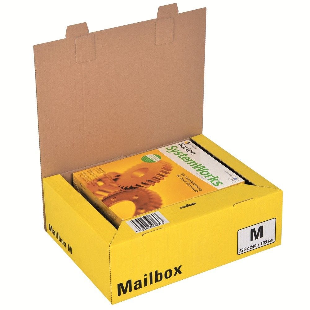 Boîte colis poste fermeture languettes 325x240x105mm jaune Boîte colis poste fermeture languettes 325x240x105mm jaune