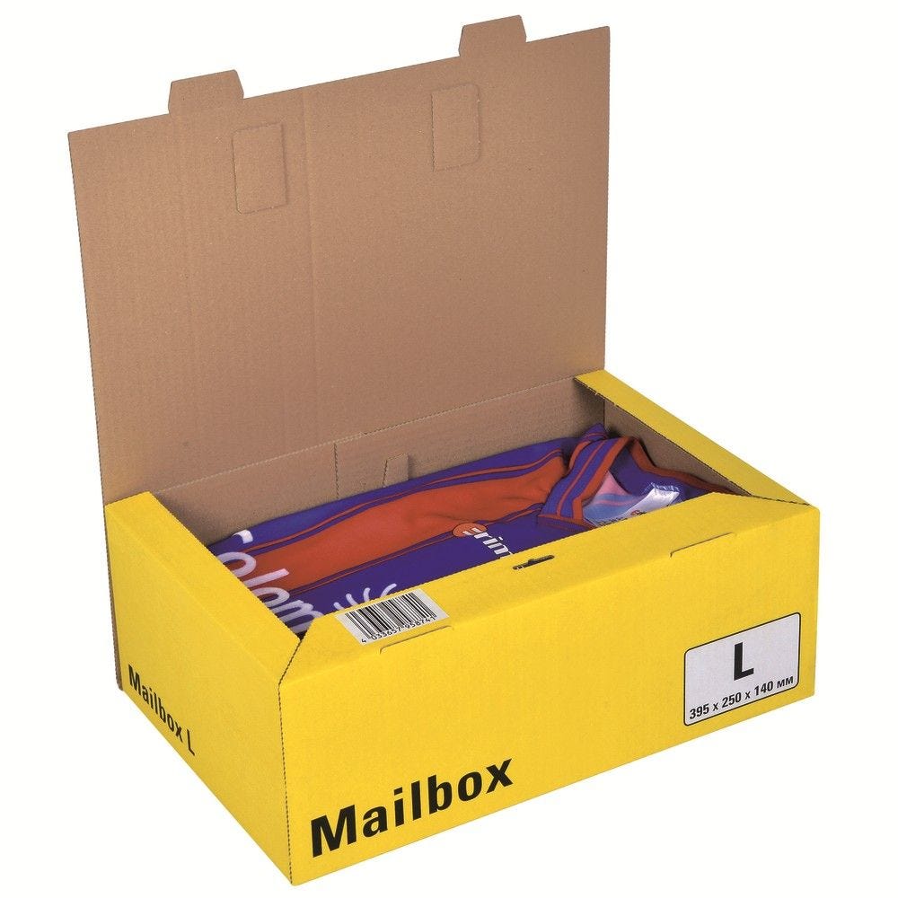 Boîte colis poste fermeture languettes 395x250x140mm jaune Boîte colis poste fermeture languettes 395x250x140mm jaune