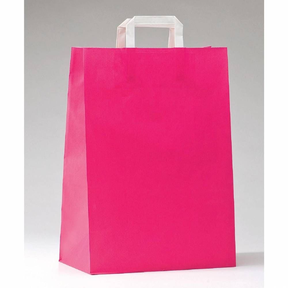 Sac kraft poignées plates fuchsia 22x10x28cm - par 50 Sac kraft poignées plates fuchsia 22x10x28cm - par 50