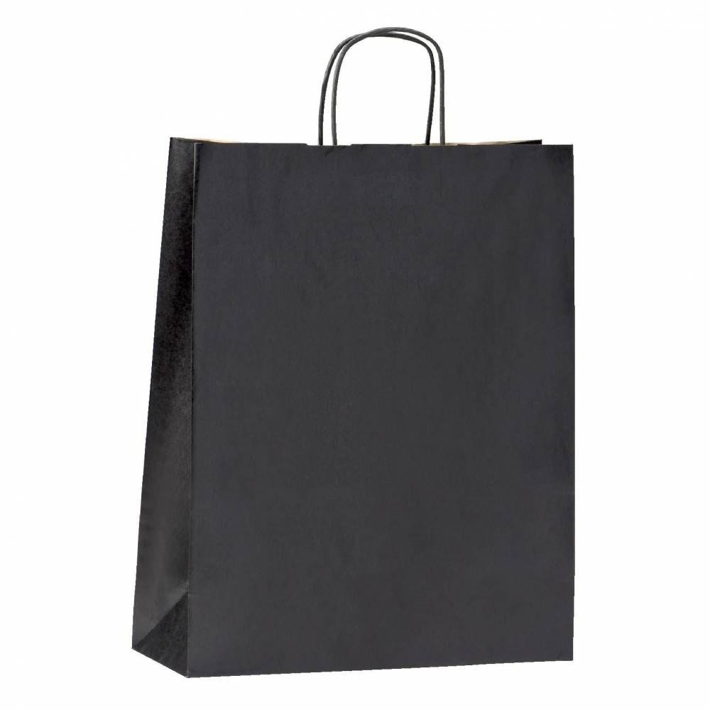 Sac kraft noir poignées torsadées noires 35x44+14cm - par 50 Sac kraft noir poignées torsadées noires 35x44+14cm - par 50