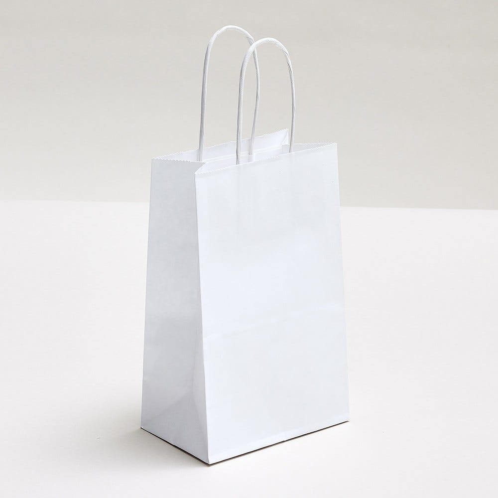 Sac kraft poignées torsadées blanc 14x8x21cm - par 50 Sac kraft poignées torsadées blanc 14x8x21cm - par 50