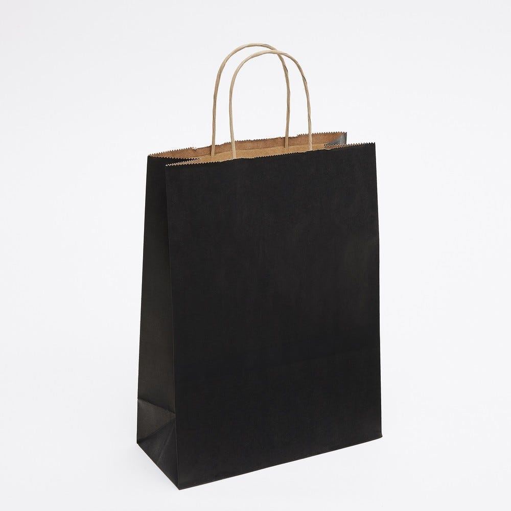 Sac kraft lisse noir poignées torsadées 22x10x29cm - par 50 Sac kraft lisse noir poignées torsadées 22x10x29cm - par 50