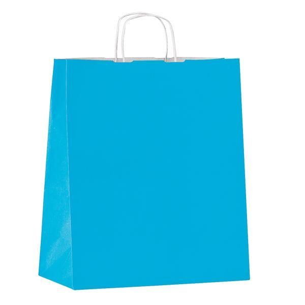 Sac kraft turquoise poignées torsadées 22x10x29cm - par 50 Sac kraft turquoise poignées torsadées 22x10x29cm - par 50