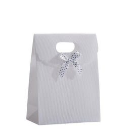 Pochette cadeau blanc intissé à noeud L12xP6xH16cm - par 10 Pochette cadeau blanc intissé à noeud L12xP6xH16cm - par 10