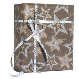 Papier cadeau kraft chocolat avec étoiles argent 0.70x250m Papier cadeau kraft chocolat avec étoiles argent 0.70x250m