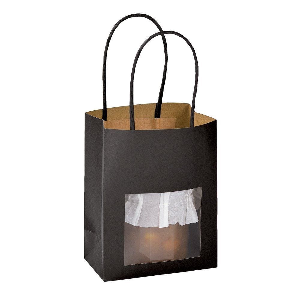 Sac kraft fenêtre noir poignées torsadées 11.4x14.7+6,5cm - par 25 Sac kraft fenêtre noir poignées torsadées 11.4x14.7+6,5cm - par 25