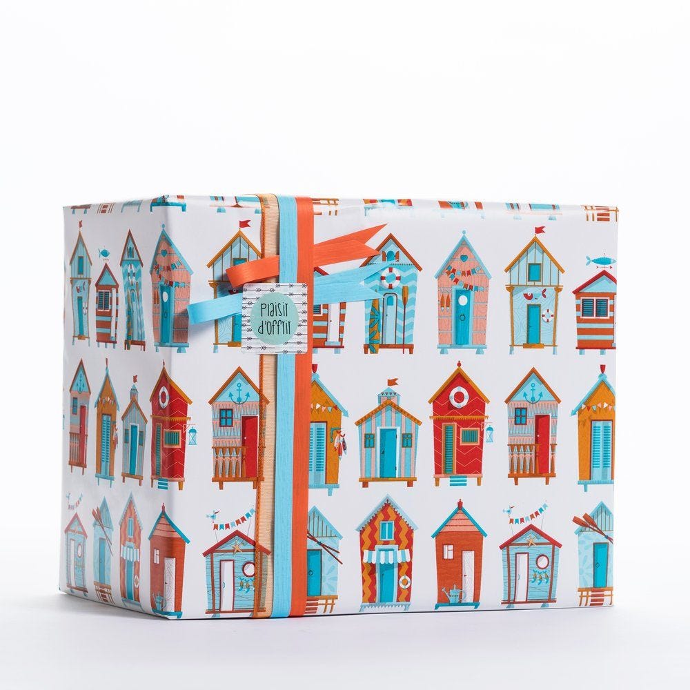 Papier cadeau cabines de plage en 0,70x50 m Papier cadeau cabines de plage en 0,70x50 m
