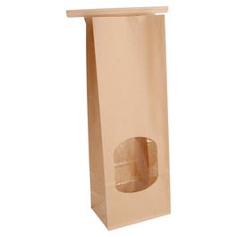 Sachet kraft à fenêtre et barrette de fermeture intégrée 9+6x25cm - par 500 Sachet kraft à fenêtre et barrette de fermeture intégrée 9+6x25cm - par 500
