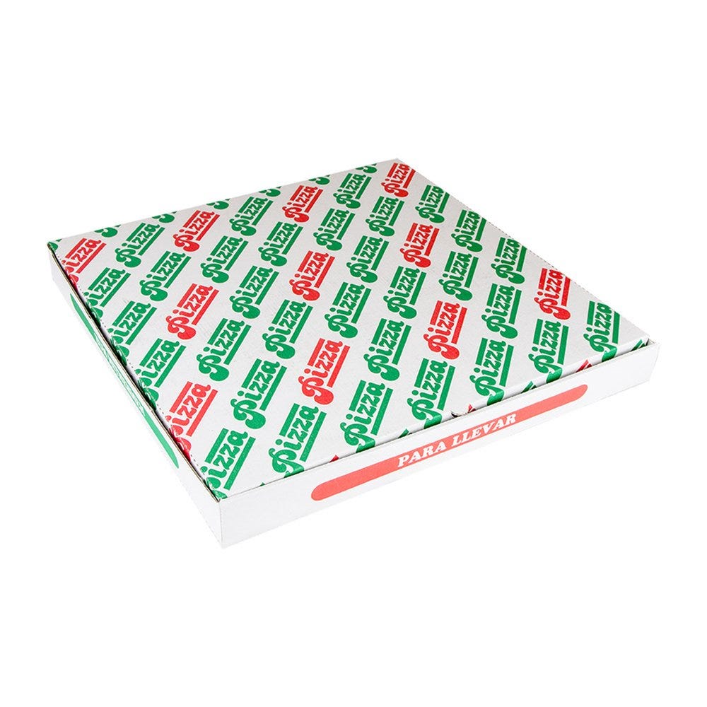 Boîte pizza carton blanc imprimé vert et rouge 46x46x5cm - par 50