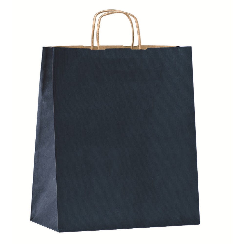 Sac kraft vergé bleu poignées torsadées 24+10x31cm - par 50 Sac kraft vergé bleu poignées torsadées 24+10x31cm - par 50