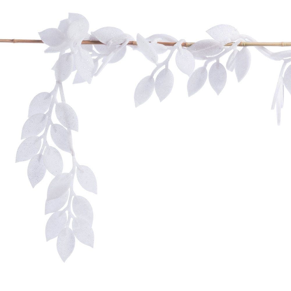 Guirlande de feuilles ouate blanc glitter L.165 cm