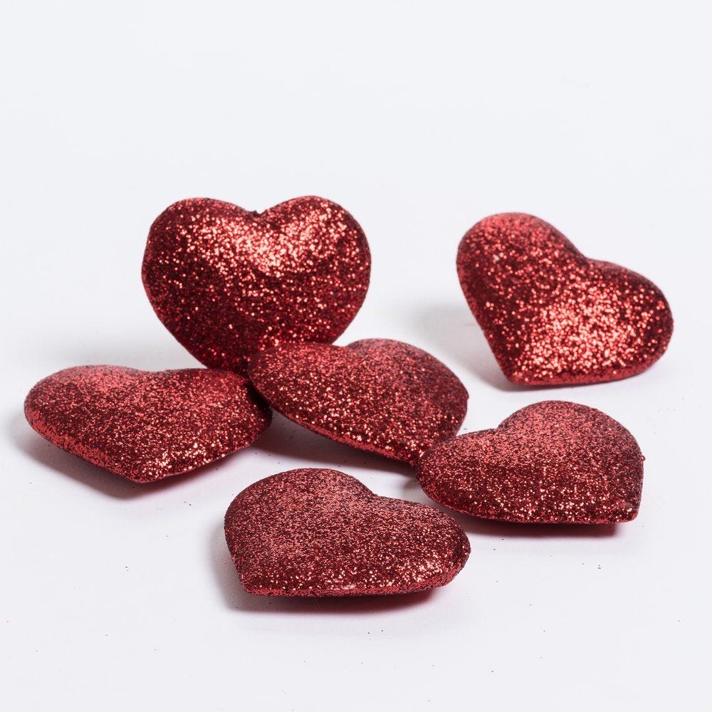 Coeurs rouge glitter L 7 x P 1,8 x H 6 cm - sachet de 6 Coeurs rouge glitter L 7 x P 1,8 x H 6 cm - sachet de 6