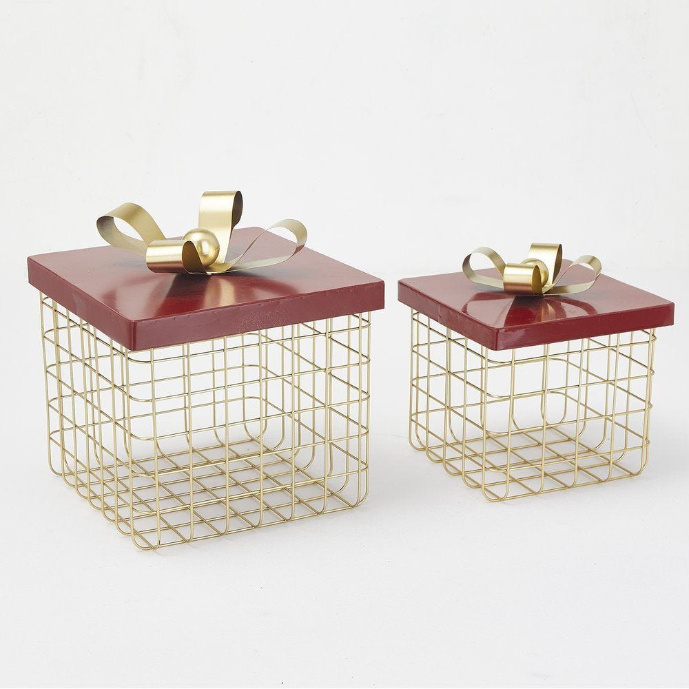 Boites cadeau en métal or et rouge 23,5 x 23,5 x 24 + 18,5 x 18,5 x 20 cm - par2 Boites cadeau en métal or et rouge 23,5 x 23,5 x 24 + 18,5 x 18,5 x 20 cm - par2