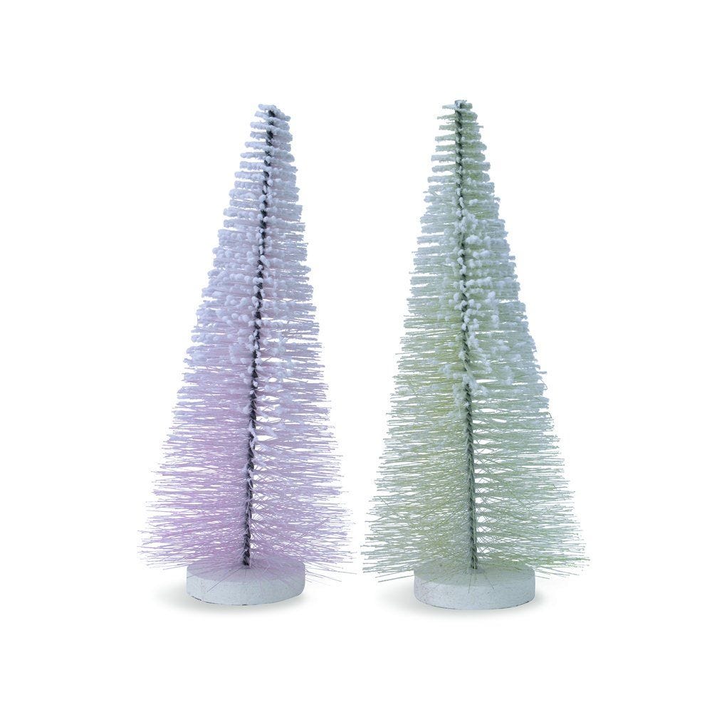 Arbre cône enneigé L 16 x H 40 cm - rose ou vert Arbre cône enneigé L 16 x H 40 cm - rose ou vert
