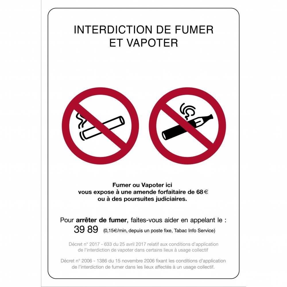 Pancarte A5 adhésive ''interdiction de fumer et de vapoter''