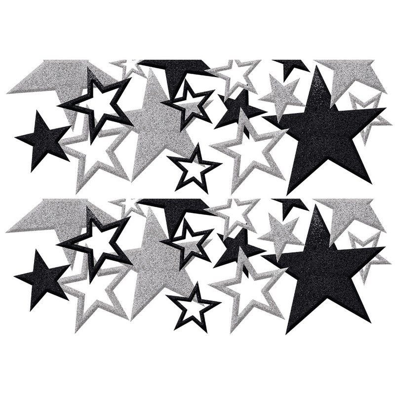Vitrophanie frises d'étoiles argent et noir - 70 x 100 cm