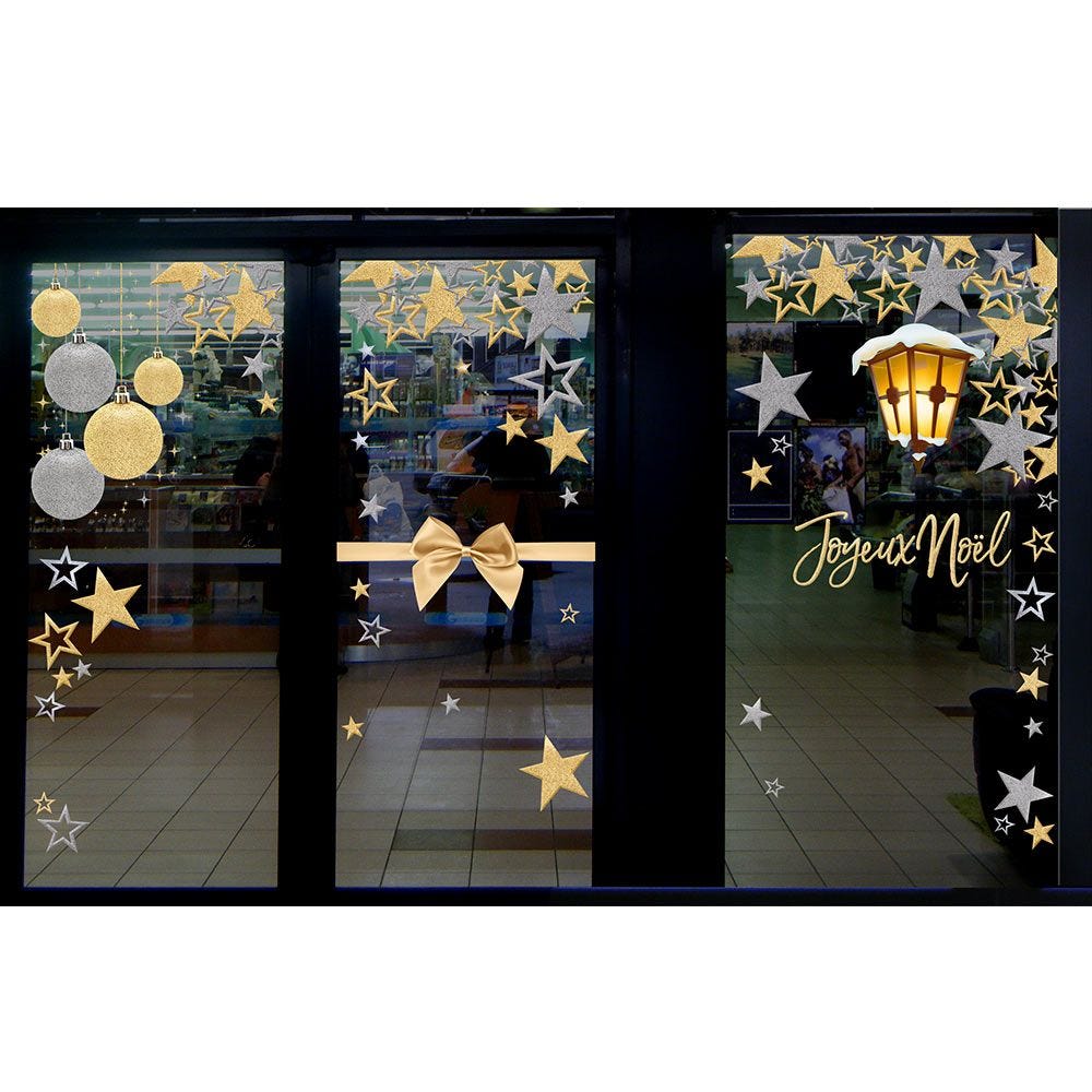 Vitrophanie texte joyeux noël or 35 x 100 cm RETIF