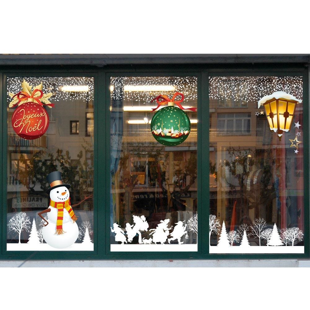 Vitrophanie frise de bas de vitrine personnages de noël & cristaux 70