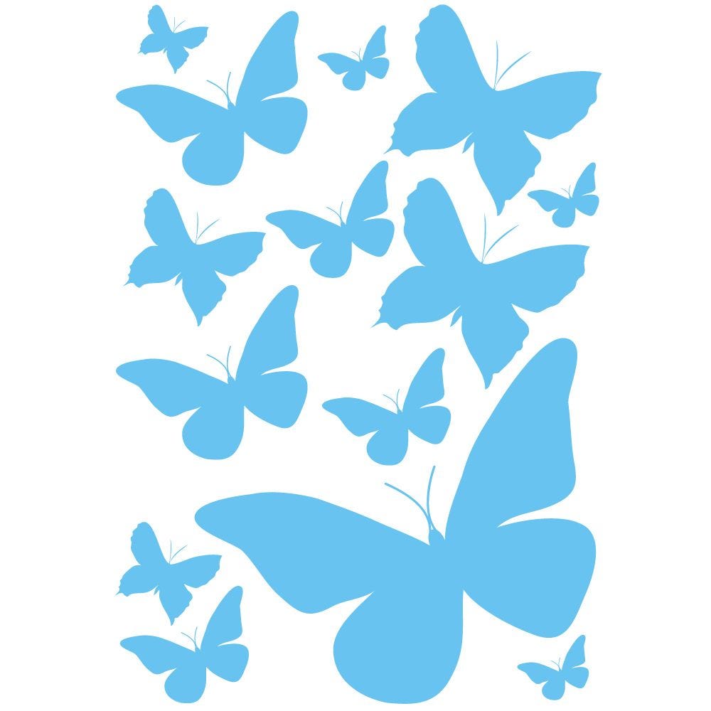 Stickers 13 papillons coloris bleu clair - 68 x 98 cm