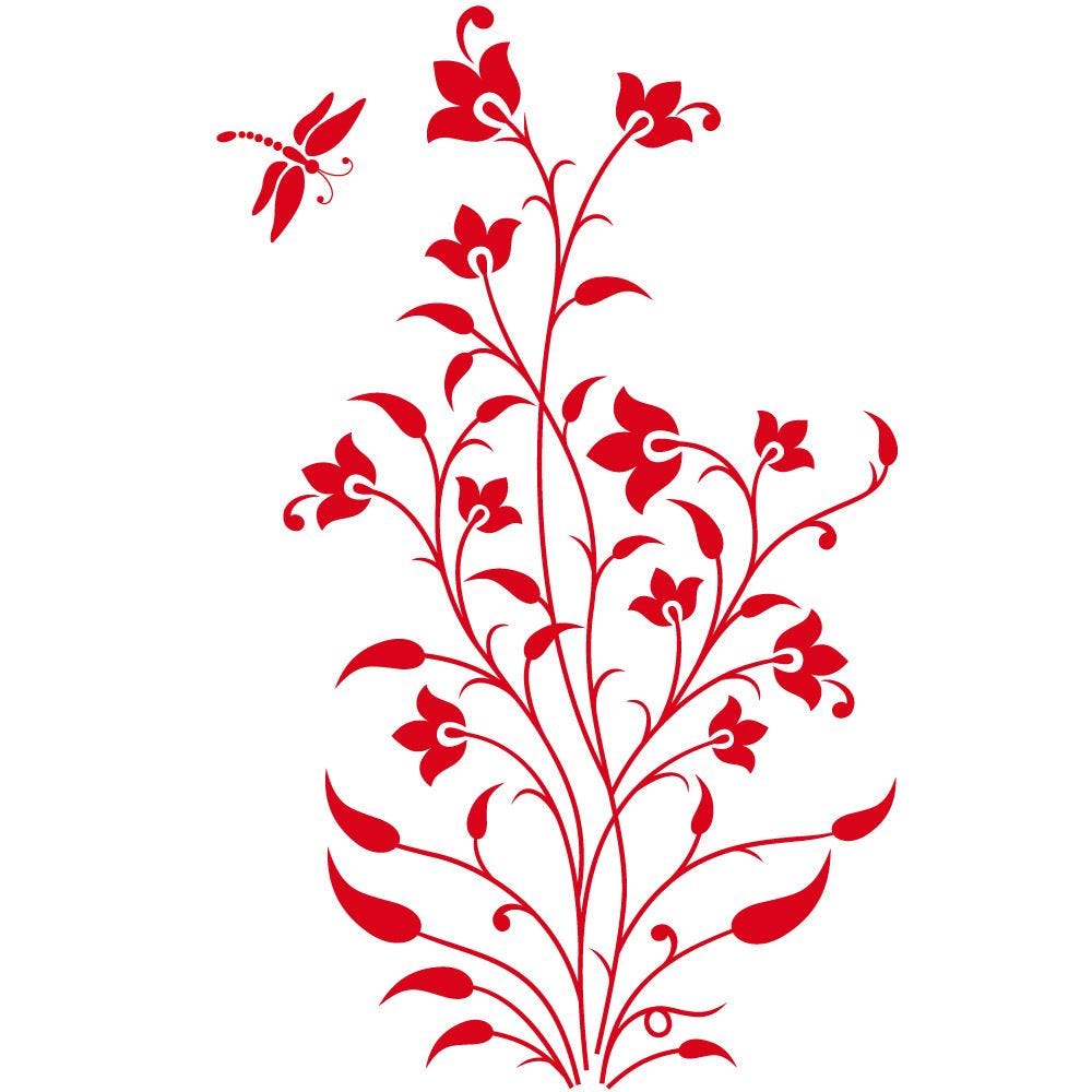 Sticker rouge plante libellule - 44 x 70 cm