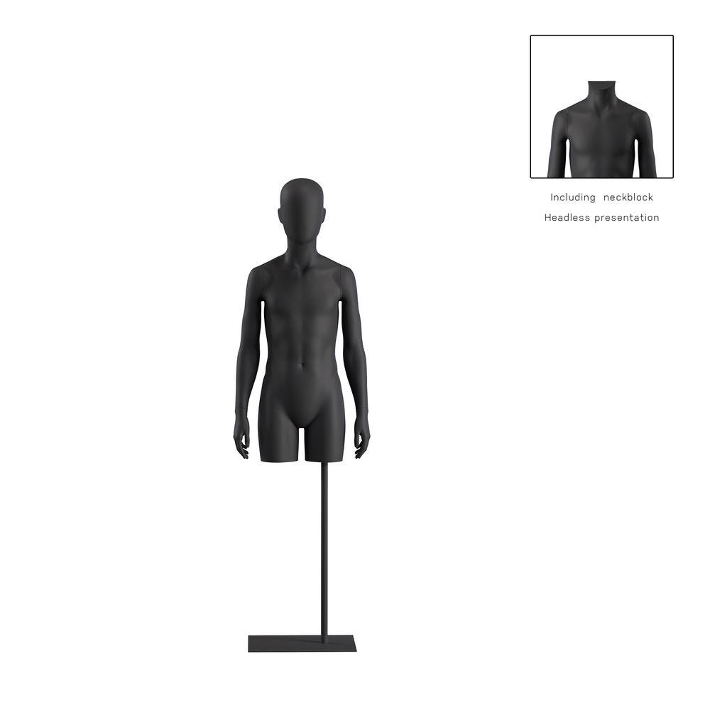 Buste enfant 12A bras bio FRP noir socle inclus, pose 312 Buste enfant 12A bras bio FRP noir socle inclus, pose 312