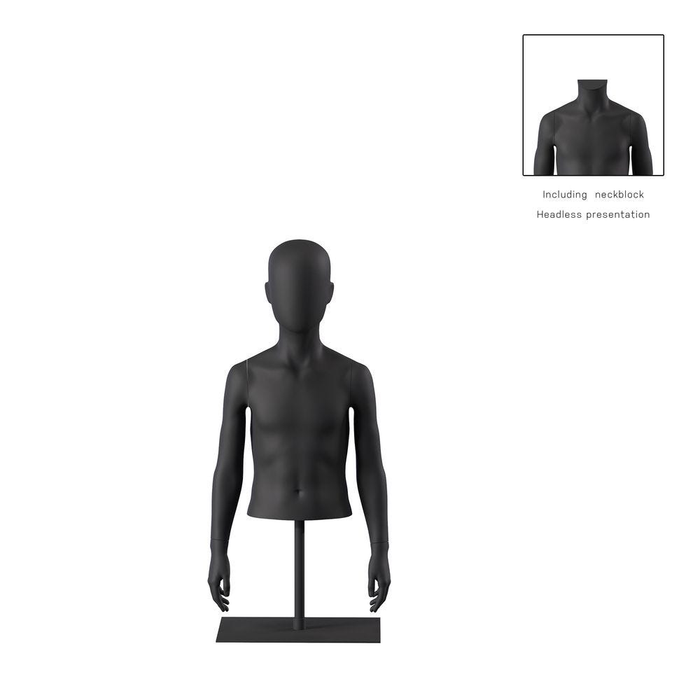 Buste enfant 8A bras bio FRP noir socle inclus, pose 408 Buste enfant 8A bras bio FRP noir socle inclus, pose 408