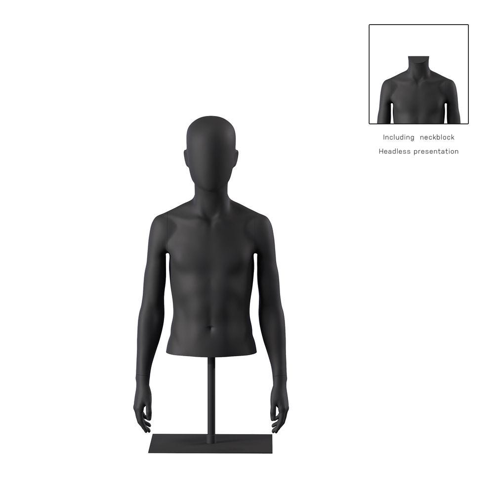 Buste enfant 12A bras bio FRP noir socle inclus, pose 412 Buste enfant 12A bras bio FRP noir socle inclus, pose 412