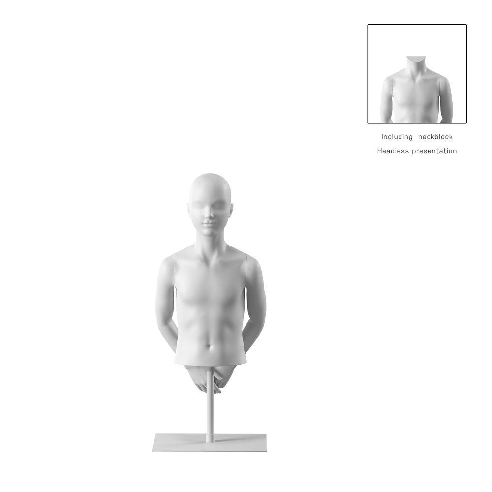 Buste enfant 8A bras bio FRP blanc socle inclus, pose 418 Buste enfant 8A bras bio FRP blanc socle inclus, pose 418