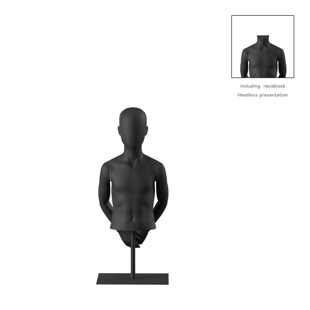 Buste enfant 8A bras bio FRP noir socle inclus, pose 418 Buste enfant 8A bras bio FRP noir socle inclus, pose 418