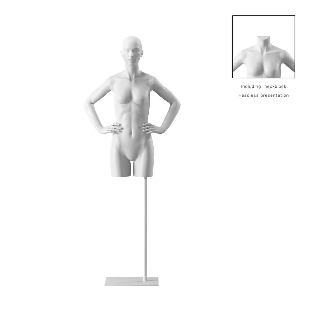 Buste femme avec bras, bio FRP, blanc socle inclus, pose 003 Buste femme avec bras, bio FRP, blanc socle inclus, pose 003
