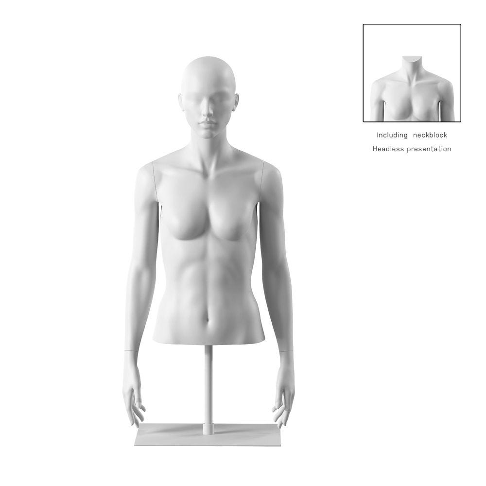 Buste femme avec bras, bio FRP, blanc socle inclus, pose 051 Buste femme avec bras, bio FRP, blanc socle inclus, pose 051