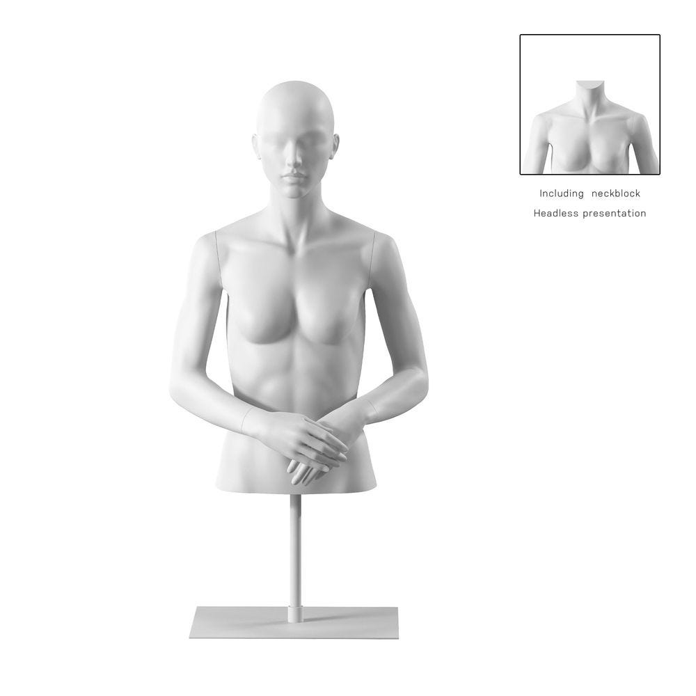 Buste femme avec bras, bio FRP, blanc socle inclus, pose 052 Buste femme avec bras, bio FRP, blanc socle inclus, pose 052